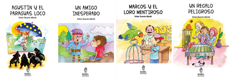 Libros de cuento infantil: “Agustín y el paraguas loco”, “Un amigo inesperado”, “Marcos y el loro mentiroso” y “Un regalo peligroso”